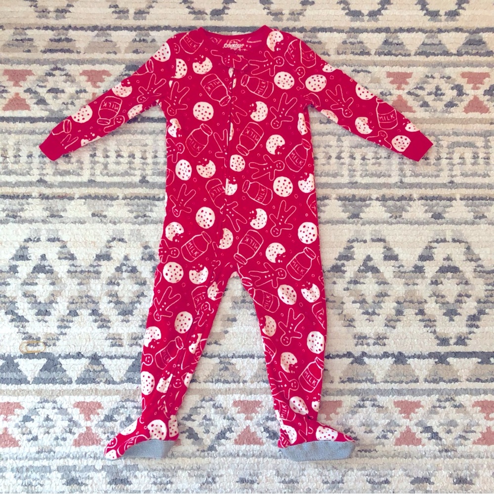 🎄Osh Kosh Milk and Cookies Flannel Footed Pajamas-3T